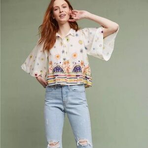 Anthropologie Maeve Multicolor Embroidered Blouse